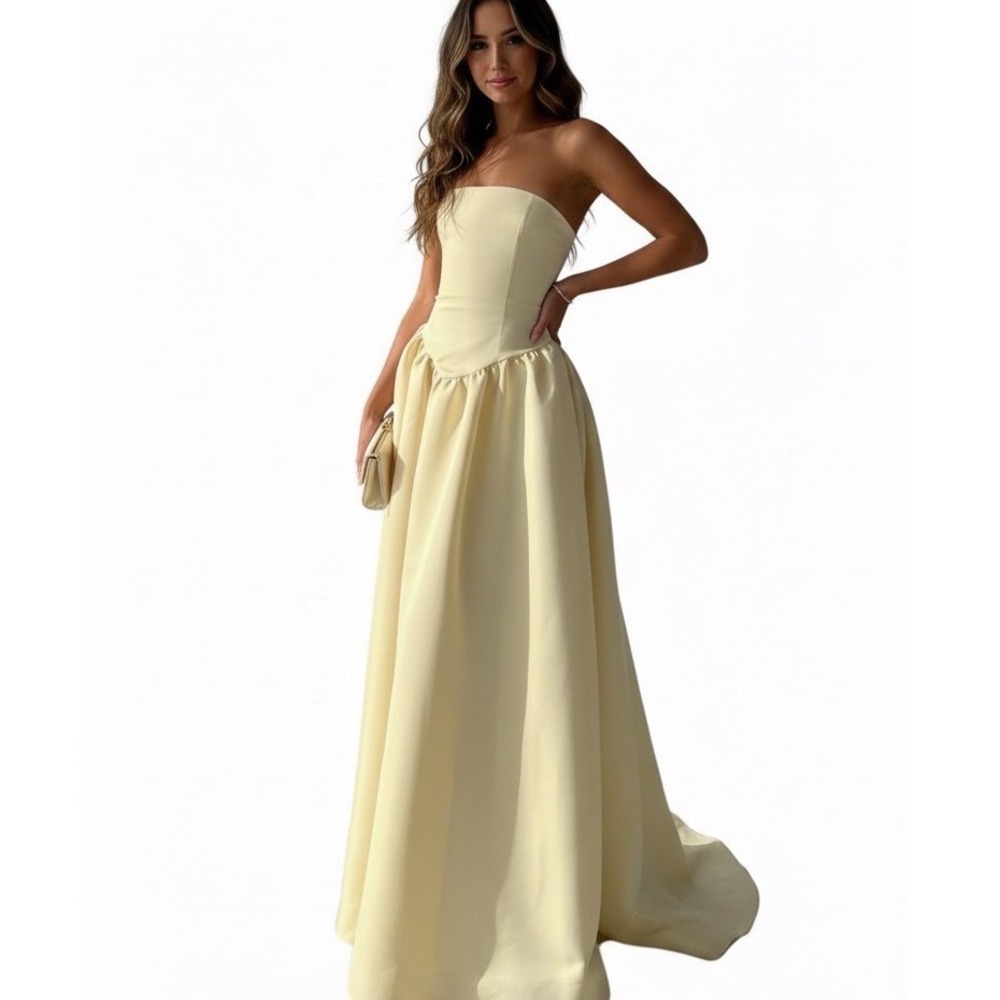 Princess Polly Yellow Satin Strapless Drop Waist Maxi Dress US 2